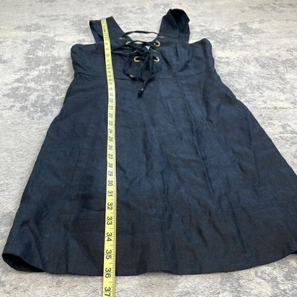 J Crew Linen Lace Up Tie Black Mini Dress Sleeveless V Neck LBD Sz 4 - Picture 5 of 12